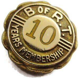 B of RT 10 Years Membership 1/10 10K Tie Tack Gold Filled Neck Tie Lapel Pin